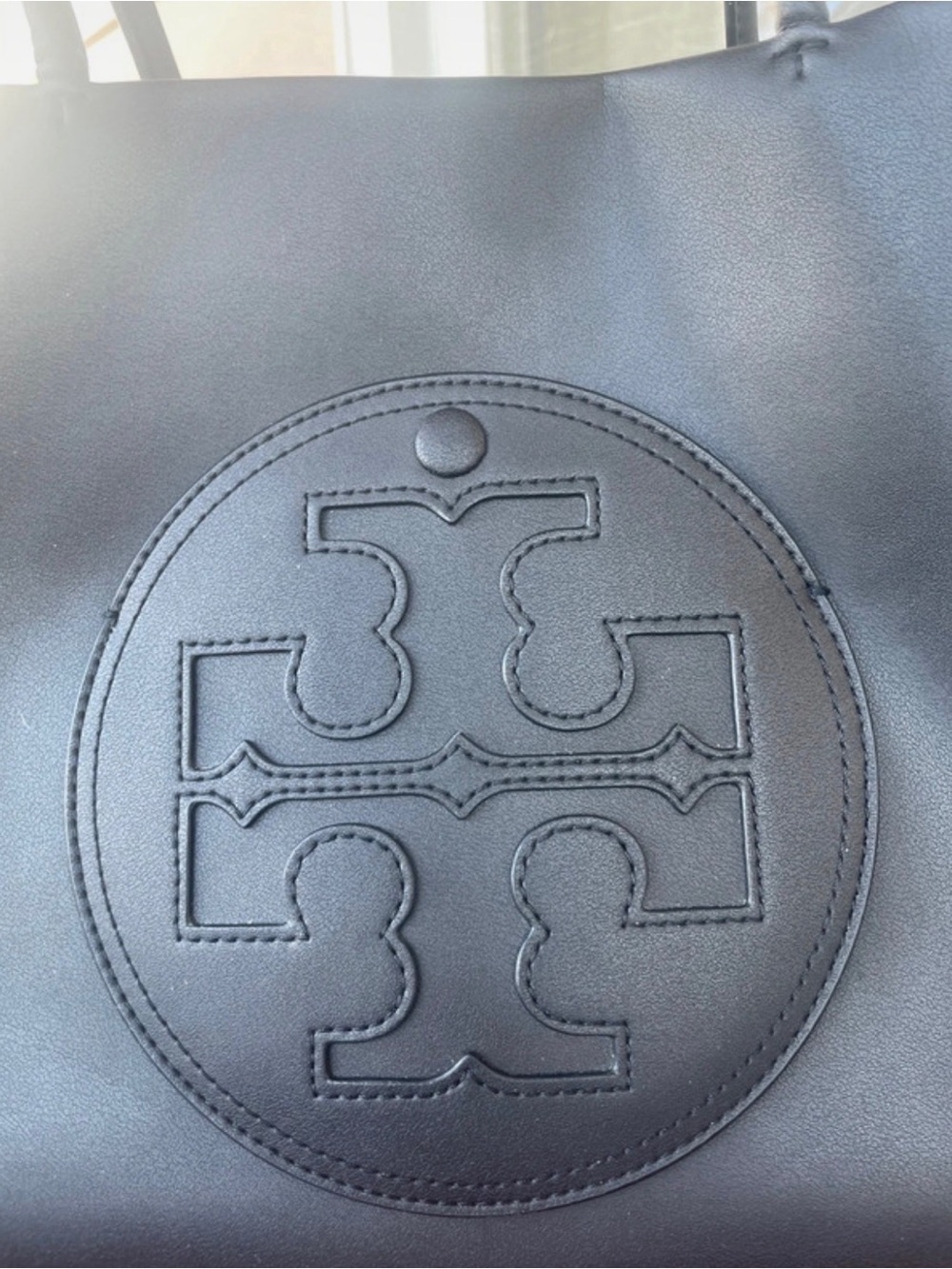 Tory Burch Black Leather Embossed Logo Tote